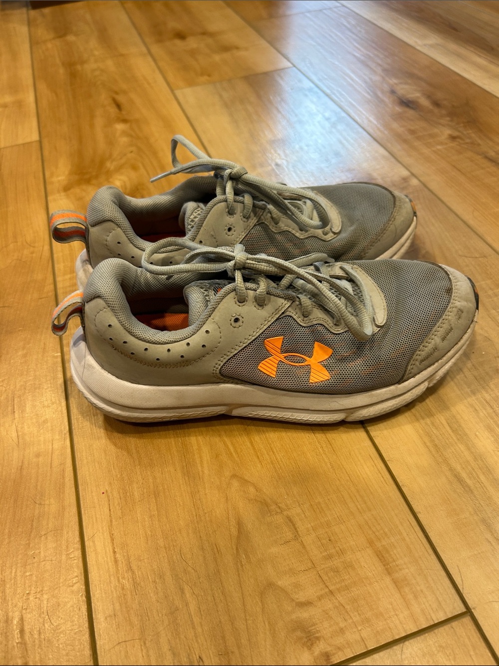 Under Armour Kids Gray Sneakers with Orange Logo